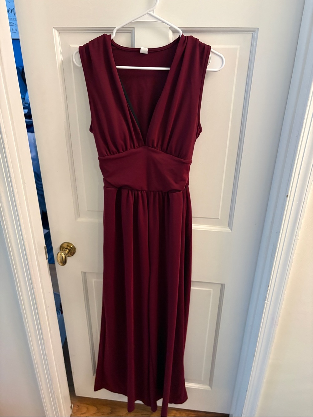 HALARA Sleeveless V-Neck Wine Maxi Jumpsuit